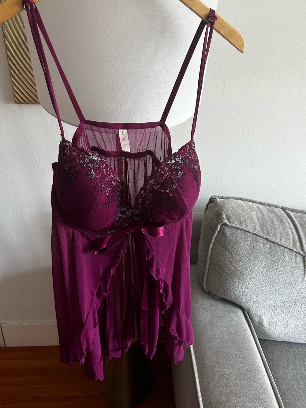 Cacique 18/20 Babydoll Chemise Lingerie Nightie Lace Top Purple Witchy Vampy